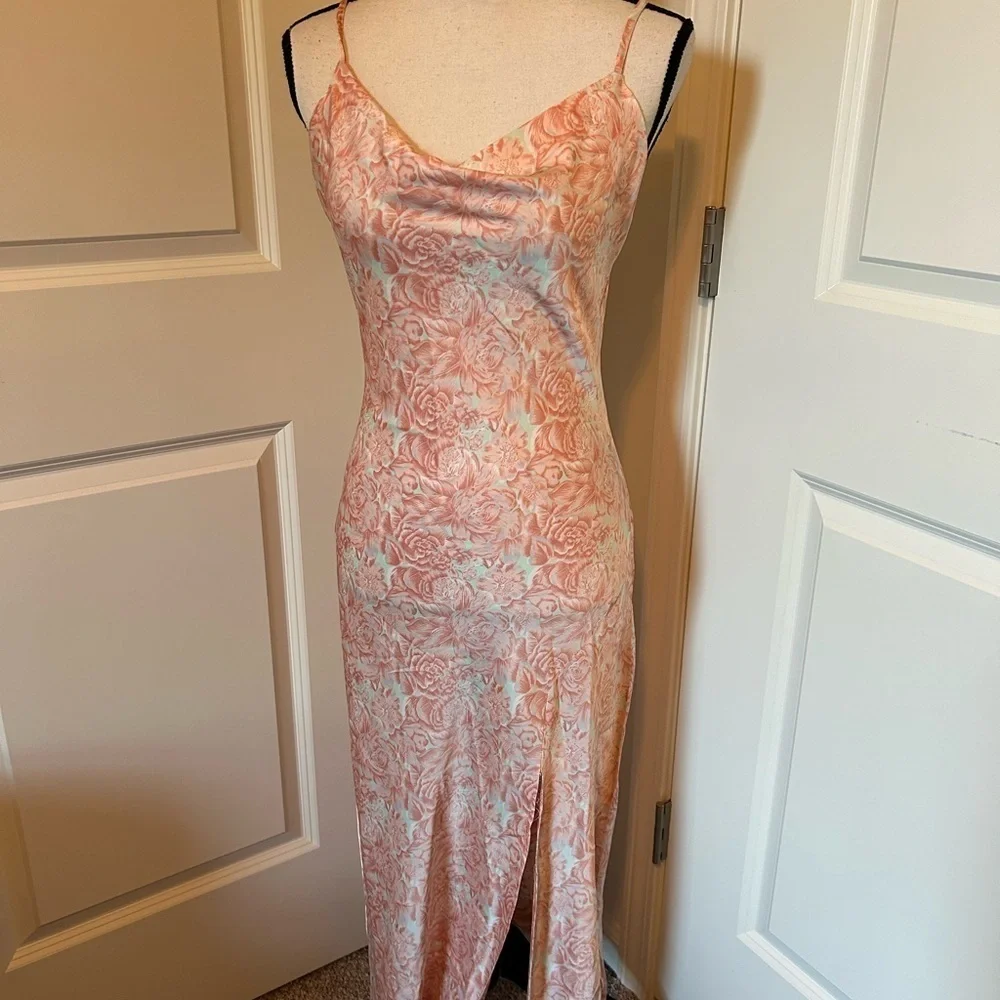 Paper heart, silk floral, skinny strap, maxi dress with slit